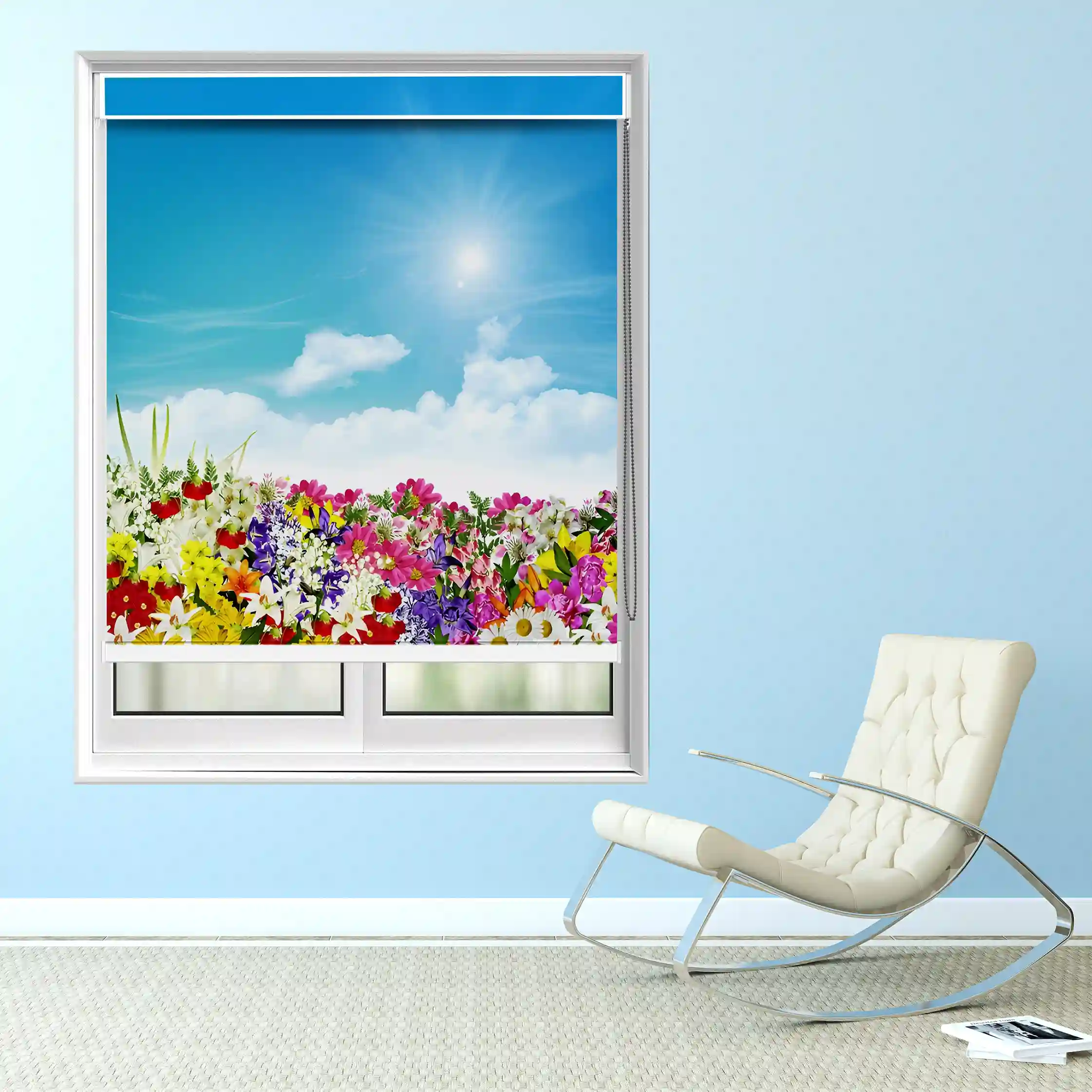 Spring Bloom Meadow Bright Floral Sky Window Shade
