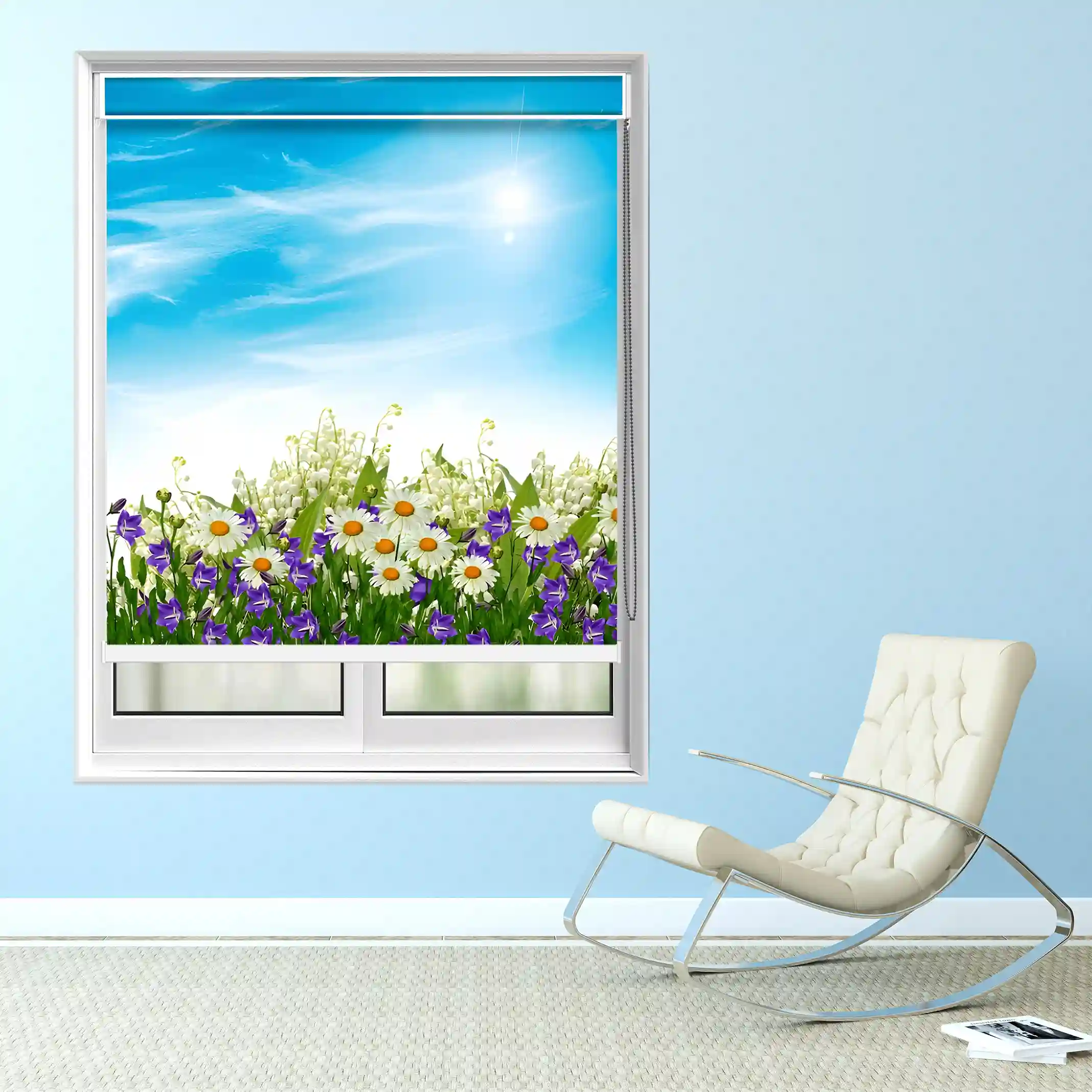 Sunny Meadow Daisy & Lavender Floral Roller Blind